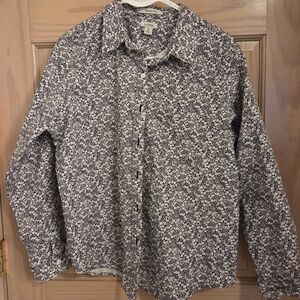 Women's LL Bean Pinpoint Oxford Wrinkle Free Button Shirt Black White Medium